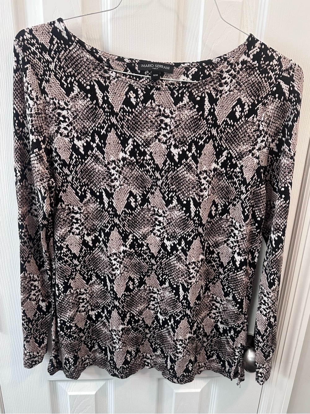 Mario Serrani Black and Taupe Snake-Print Long Sleeve Top